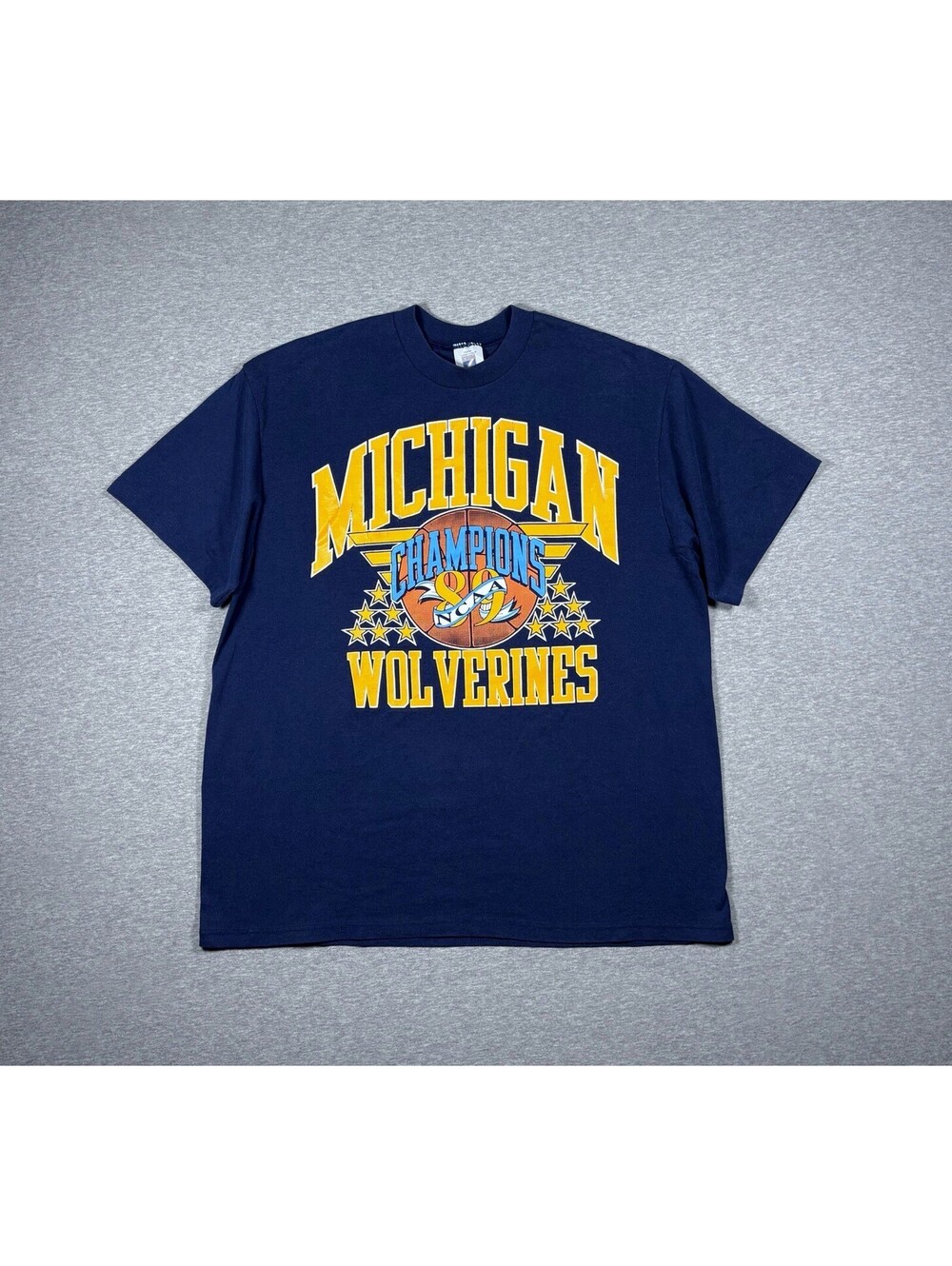 Vintage Michigan Wolverines T-Shirt Mens XL Blue 80s Logo 7 Single Stitch USA
